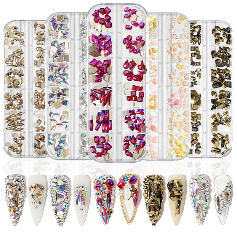 12 Grids/Box AB Nail Art Rhinestones 3D Different Sizes Flat Back Rhinestone Gems DIY Shiny Spiked Nail Art Accessories
12 Grids/Box AB Nail Art Rhinestones 3D Different Sizes Flat Back Rhinestone Gems DIY Shiny Spiked Nail Art Accessories
