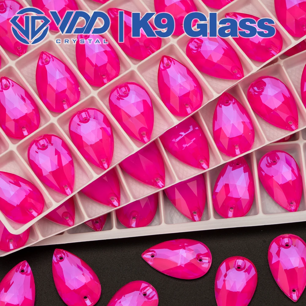 

VDD Pear AAAAA K9 Neon Rose Glass Sew On Rhinestones Sewing Crystal Flatback Stones For DIY Clothes Accessories Wedding Dress