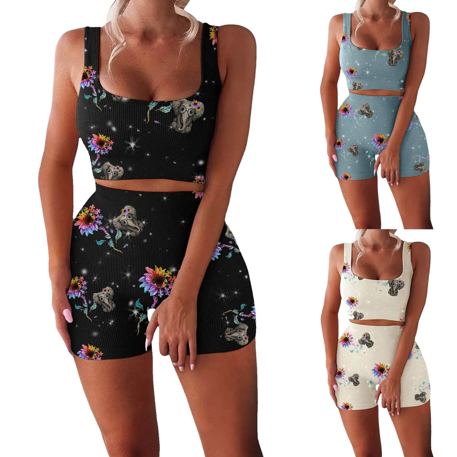 Women Matching Sets Seamless Ribbed Print Sleeveless Workout Active Wear 2 Piece Outfits Fitness Tank Top High Waist Shorts Set
Women Matching Sets Seamless Ribbed Print Sleeveless Workout Active Wear 2 Piece Outfits Fitness Tank Top High Waist Shorts Set
