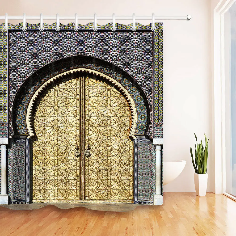 Moroccan Shower Curtain Antique Arched Doors Morocco Yellow Doorknob Ornamental Carved Fabric Bathroom Decor Curtains with Hooks
Moroccan Shower Curtain Antique Arched Doors Morocco Yellow Doorknob Ornamental Carved Fabric Bathroom Decor Curtains with Hooks