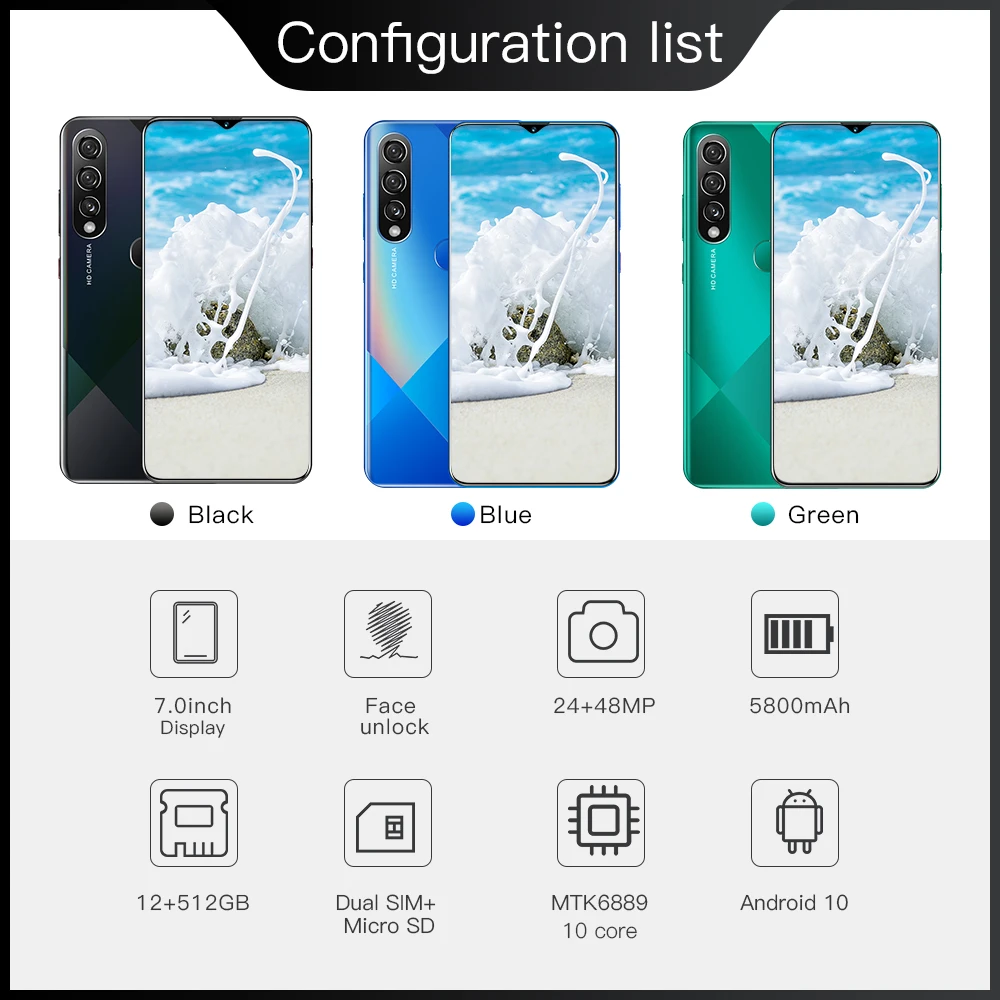 7.0Inch A90 Hot Smartphone 12GB RAM 512GB ROM Andriod10 GPS 10 Core MTK6889 Dual SIM 4G LTE 5G 5800mAh Mobile Cell Phones
7.0Inch A90 Hot Smartphone 12GB RAM 512GB ROM Andriod10 GPS 10 Core MTK6889 Dual SIM 4G LTE 5G 5800mAh Mobile Cell Phones