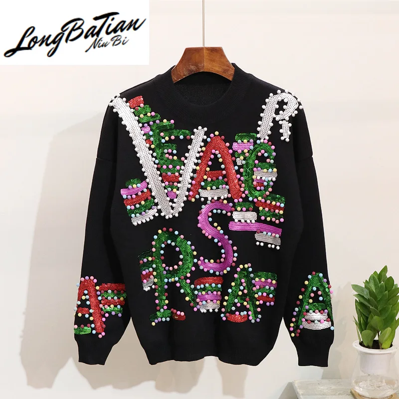 2020 Autumn Winter Beading Sequins Letter sleeve Knitted Sweater Long Pants Tracksuit Female Loose Two Piece Set
2020 Autumn Winter Beading Sequins Letter sleeve Knitted Sweater Long Pants Tracksuit Female Loose Two Piece Set