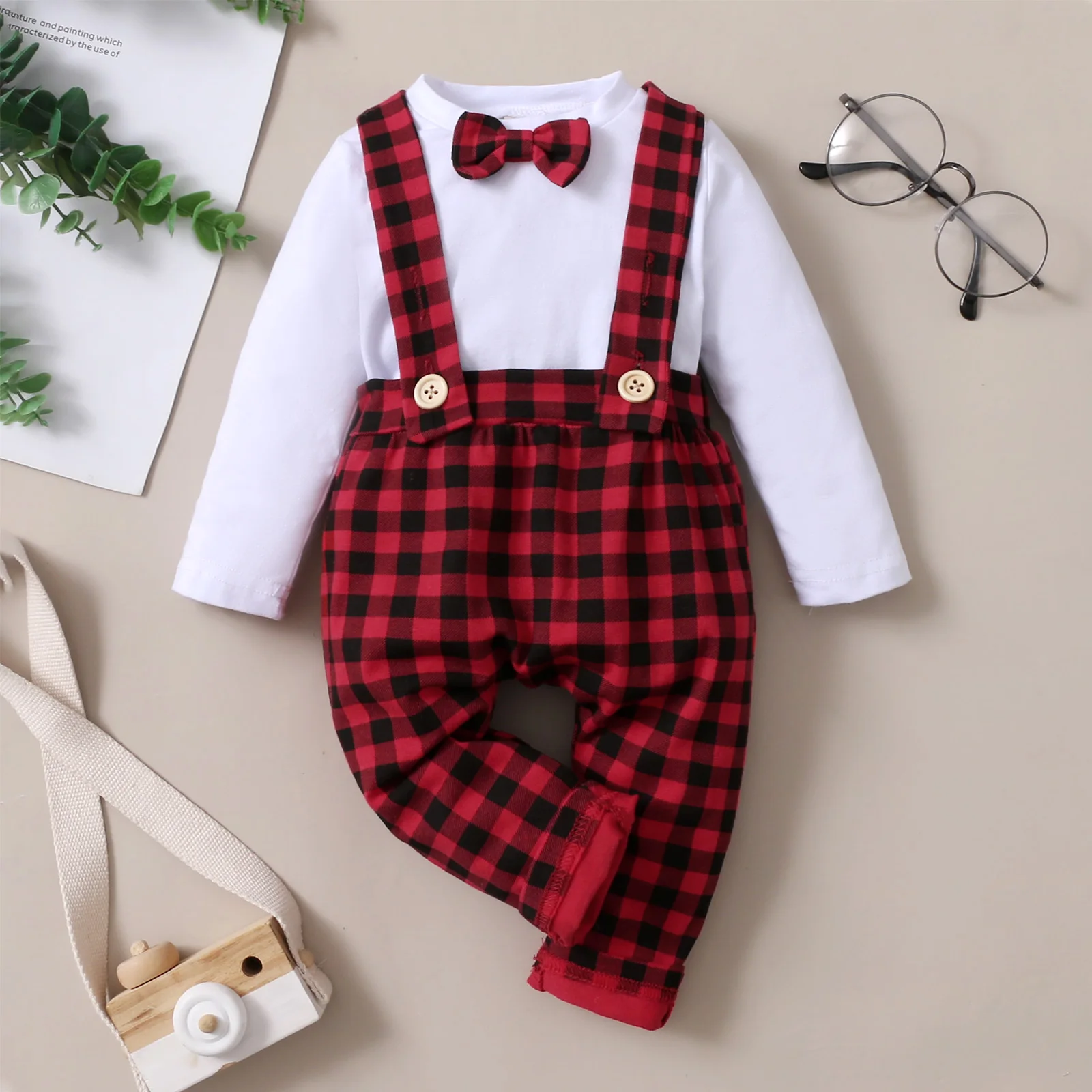 2 Pieces Baby Suit Set, Plaid Round Neck Long Sleeve Tops+ Suspender Trousers for Spring Fall, 0-18 Months
2 Pieces Baby Suit Set, Plaid Round Neck Long Sleeve Tops+ Suspender Trousers for Spring Fall, 0-18 Months
