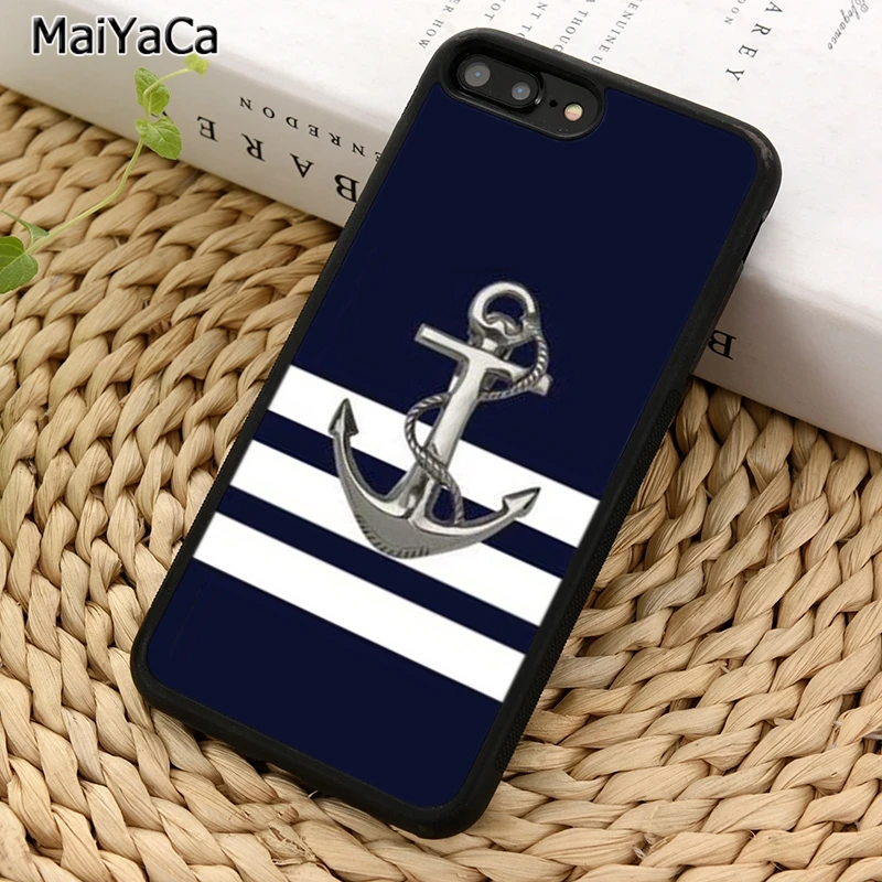Чехол MaiYaCa для телефона в темно синюю полоску с якорем iPhone X XR XS 11 12 Pro MAX 5 6 S 7 8 Plus