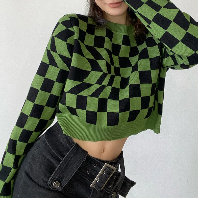 Chessboard Check Loose Round Neck Pullover Wool Top Women Winter Sweaters 2020 Sweater Women Pullover Color Contrast Clothes
Chessboard Check Loose Round Neck Pullover Wool Top Women Winter Sweaters 2020 Sweater Women Pullover Color Contrast Clothes