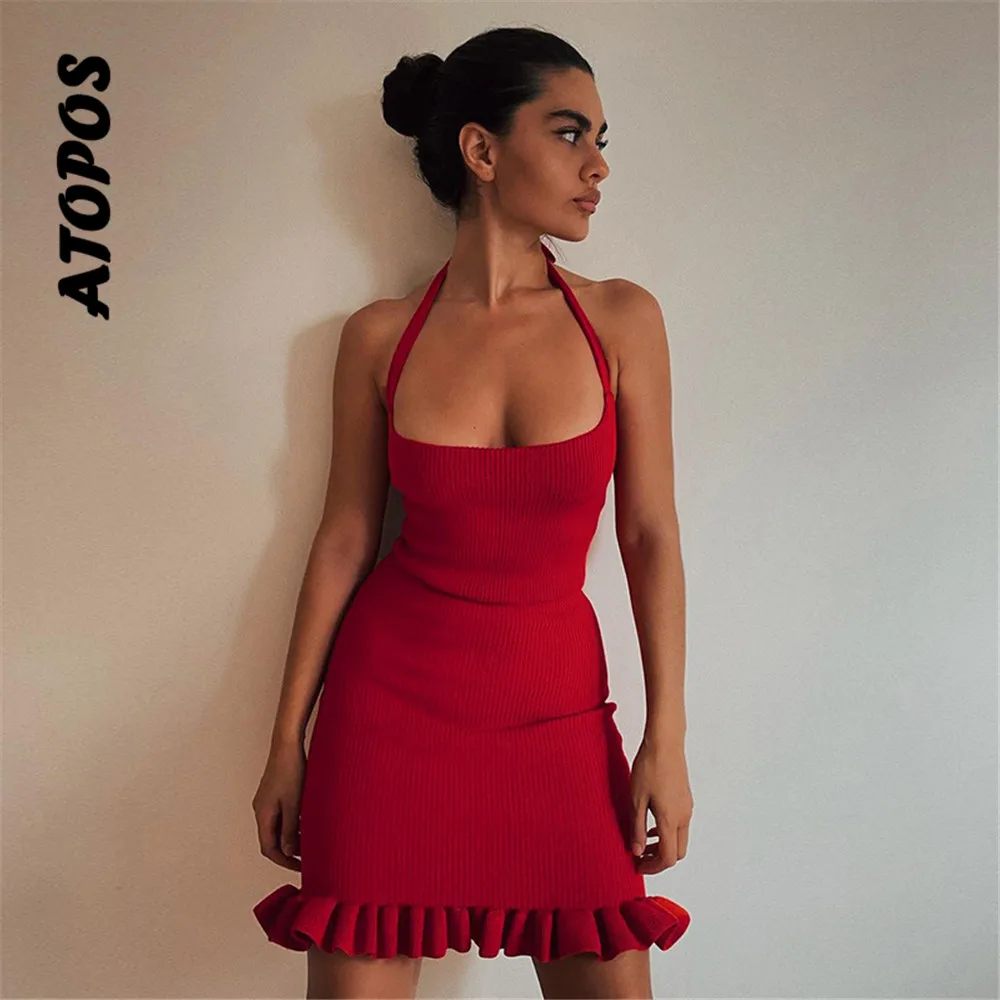 Atopos Women Ruffles Halter Mini Dress Summer Sleeveless Sexy Party Bodycon Fashion Elegant Party Club Vestidos Woman Clothing 
Atopos Women Ruffles Halter Mini Dress Summer Sleeveless Sexy Party Bodycon Fashion Elegant Party Club Vestidos Woman Clothing