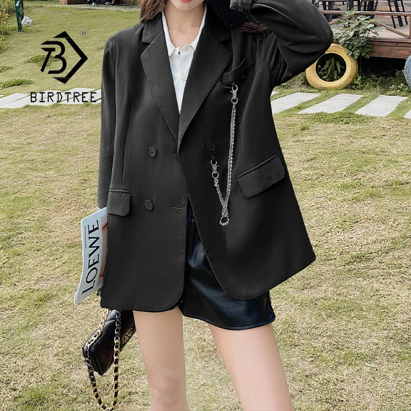 Spring Loose Casual Women Solid Blazers Autumn Pockets Full Sleeve Double-breasted Notched Chain Coats Korean Outerwear C16101X 
Spring Loose Casual Women Solid Blazers Autumn Pockets Full Sleeve Double-breasted Notched Chain Coats Korean Outerwear C16101X