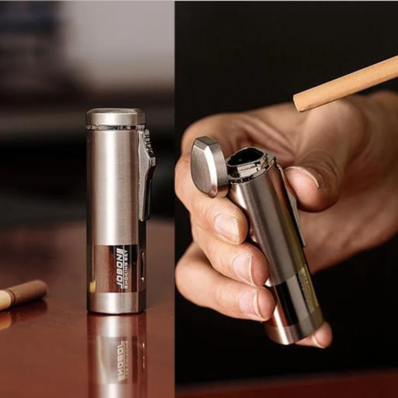 Creative Metal Windproof Three Straight Flame Gas Lighter Open Lid Button Ignition Visible Gas Window Point Cigar Men's Gifts
Creative Metal Windproof Three Straight Flame Gas Lighter Open Lid Button Ignition Visible Gas Window Point Cigar Men's Gifts