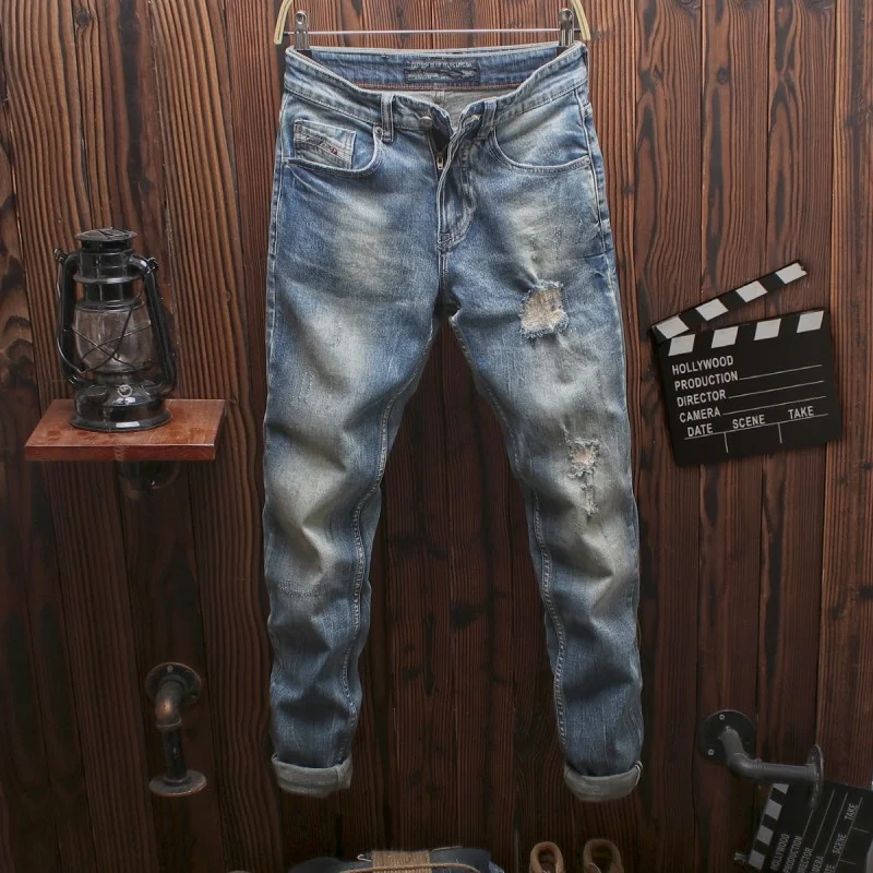 High Street Mens Hole Ripped Jeans Washed Denim Pencil Pants Stretchy Slim Fit Streetwear Long Trousers Cowboy Jean Pants 28-38
High Street Mens Hole Ripped Jeans Washed Denim Pencil Pants Stretchy Slim Fit Streetwear Long Trousers Cowboy Jean Pants 28-38