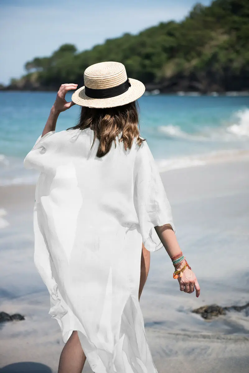 Женский прозрачный кружевной купальник Пляжное Платье накидка на бикини кафтан