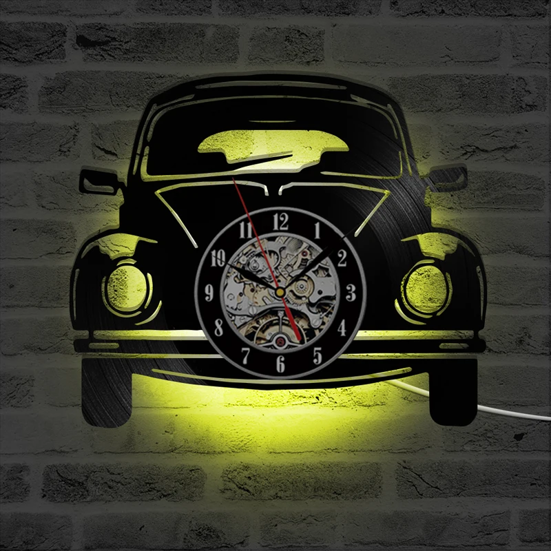 

Car Shape Vinyl Record Wall Clock Auto Service Wall Art Garage Wall Clock with Luminous LED Night Light Man Cave Decor Gift