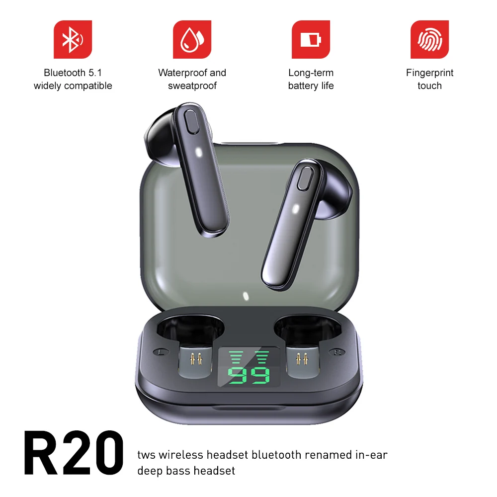 R20 Wireless Earbuds Waterproof TWS Bluetooth 5.0 Stereo In Ear Headphones With Mic Deep Bass Headset Sport Earphone
R20 Wireless Earbuds Waterproof TWS Bluetooth 5.0 Stereo In Ear Headphones With Mic Deep Bass Headset Sport Earphone