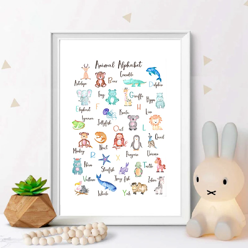 Nursery Prints Alphabet Animals Poster for Kids Room Wall Art Decor Modular Pictures Watercolor Cartoon Child Canvas Painting
Nursery Prints Alphabet Animals Poster for Kids Room Wall Art Decor Modular Pictures Watercolor Cartoon Child Canvas Painting