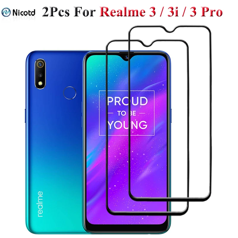 Полностью покрывающее клеем закаленное стекло для Oppo Realme 3 2 шт./лот Защита экрана