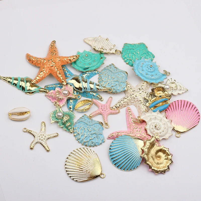 

Zinc Alloy Colourful Shells Conch Charms Starfish Beads Random Random Mix 6pcs/lot For DIY Bohemia Bracelet Jewelry Accessories