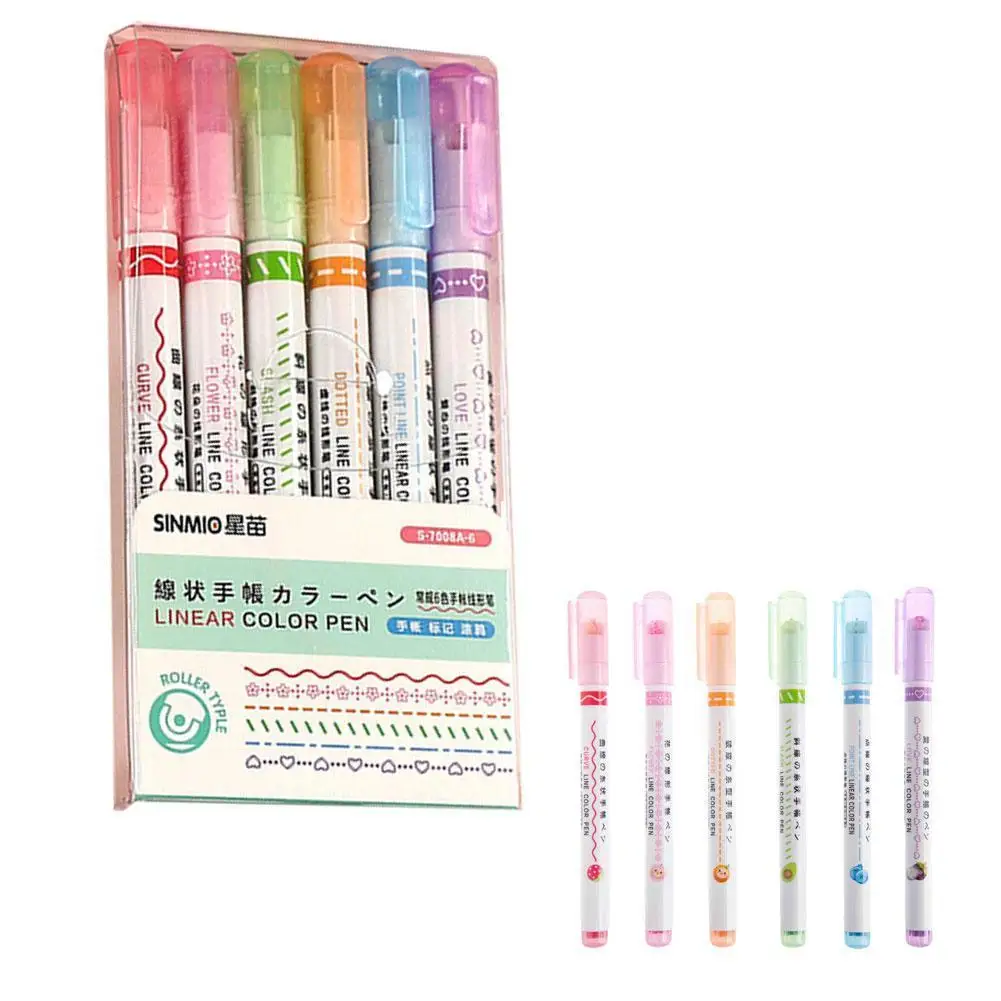 6pcs/box Of Color Marker Pens Linear Quick-drying Stroke Pen Curve Highlighter Cute Pattern Marker Pen Stationery
6pcs/box Of Color Marker Pens Linear Quick-drying Stroke Pen Curve Highlighter Cute Pattern Marker Pen Stationery
