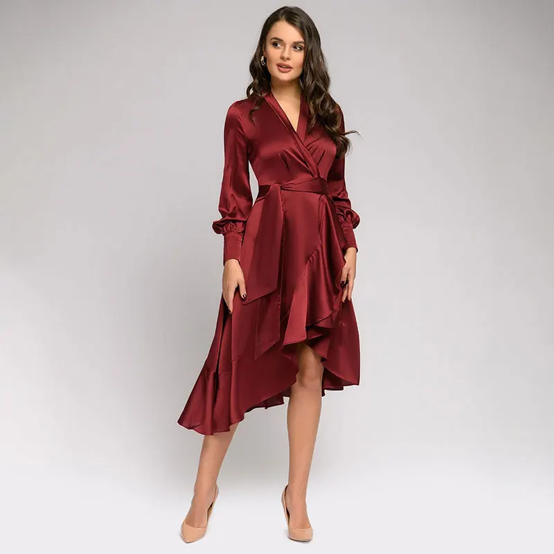 Satin Ruffles Casual Sashes a-Line Party Dress Women Long Sleeve v-Neck Summer Dress 2020 New Fashion Midi Vintage Vestidos
Satin Ruffles Casual Sashes a-Line Party Dress Women Long Sleeve v-Neck Summer Dress 2020 New Fashion Midi Vintage Vestidos