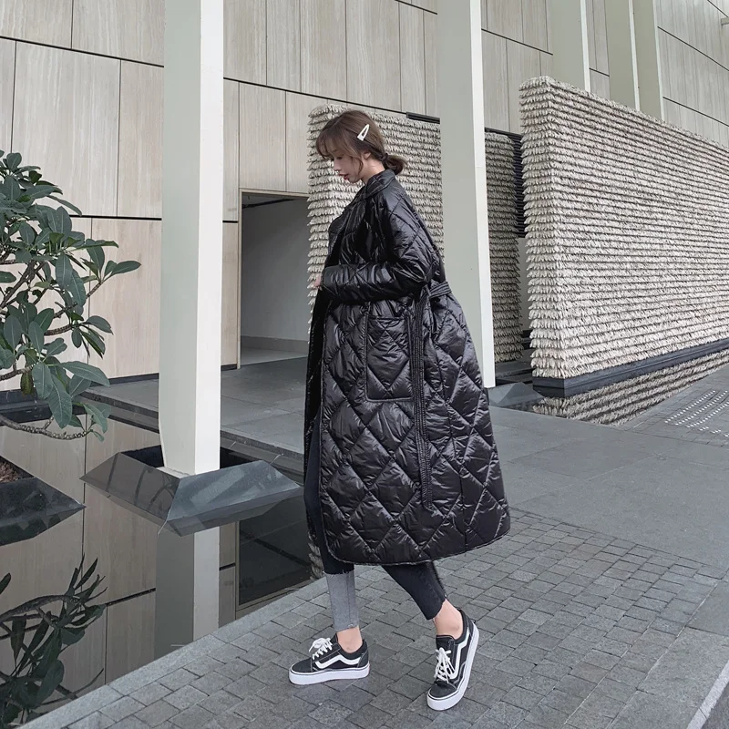 Women's Down Cotton Jacket 2023 New Korean Rhombus Loose Parkas Mid-length Over The Knee Tie Autumn Winter Jacket Women
Women's Down Cotton Jacket 2023 New Korean Rhombus Loose Parkas Mid-length Over The Knee Tie Autumn Winter Jacket Women