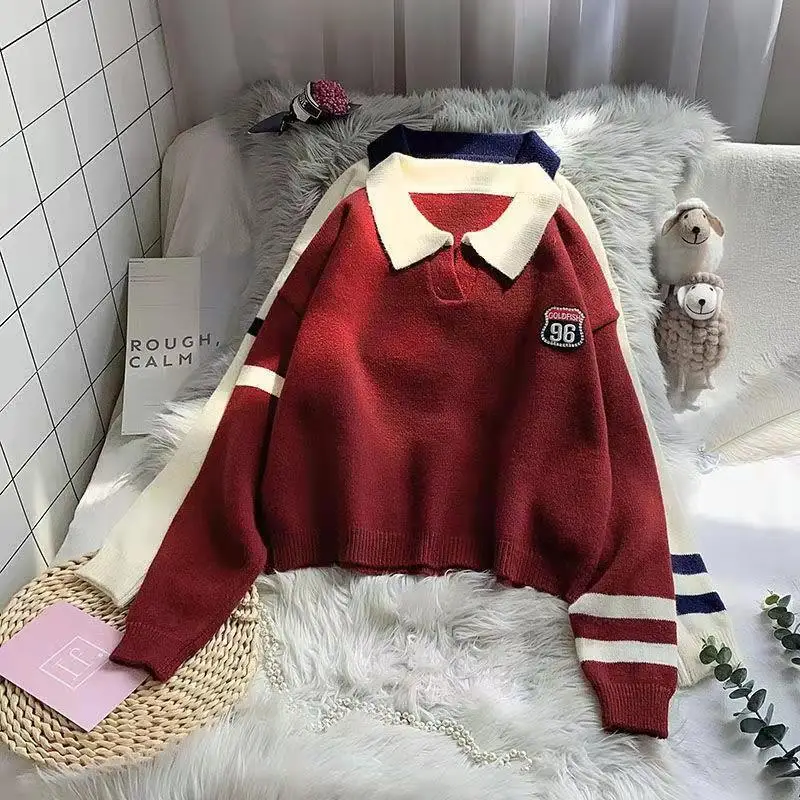 EBAIHUI Autumn Winter Knitted Sweater Women Casual Polo Collar Preppy Style Loose Knitted Pullover Female Beige Red Jumper 2021
EBAIHUI Autumn Winter Knitted Sweater Women Casual Polo Collar Preppy Style Loose Knitted Pullover Female Beige Red Jumper 2021