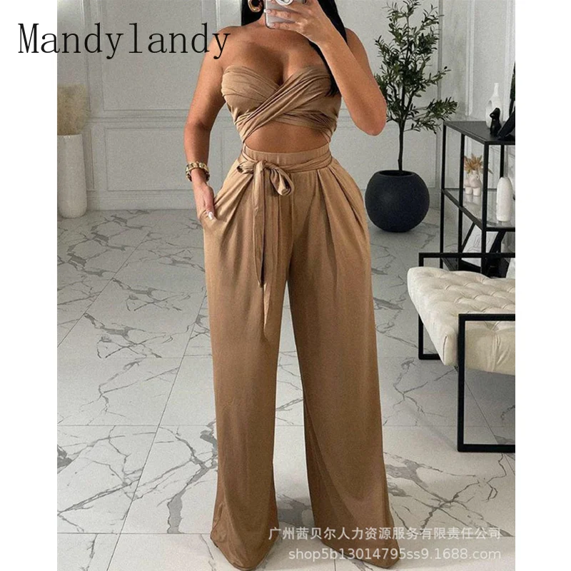 Комплект женских элегантных брюк Mandylandy, женские сексуальные модные бандажные укороченные топы с завязками, свободные брюки с высокой талие...
Комплект женских элегантных брюк Mandylandy, женские сексуальные модные бандажные укороченные топы с завязками, свободные брюки с высокой талие...
