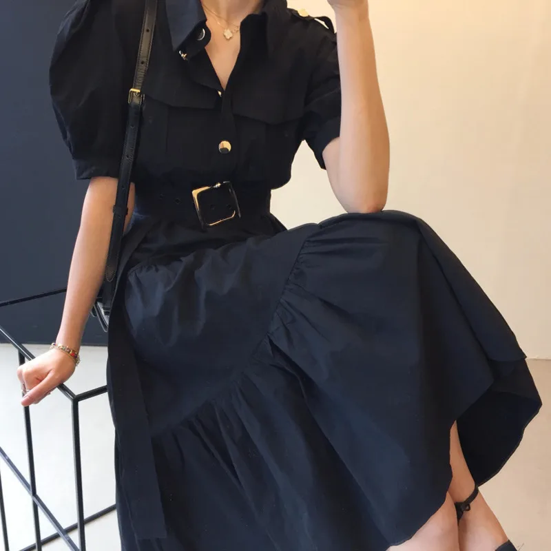 Women Black Vintage Safari Style Ruffles Sashes Dress New Lapel Short Puff Sleeve Loose Fashion Spring Summer 2021 16F0690
Women Black Vintage Safari Style Ruffles Sashes Dress New Lapel Short Puff Sleeve Loose Fashion Spring Summer 2021 16F0690