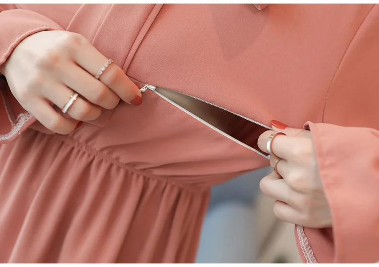 Autumn Maternity Long-sleeved Lactation Dress Bow Collar Nursing Clothes Ruffles Bottoming Postpartum Women Breastfeeding Dress 
Autumn Maternity Long-sleeved Lactation Dress Bow Collar Nursing Clothes Ruffles Bottoming Postpartum Women Breastfeeding Dress