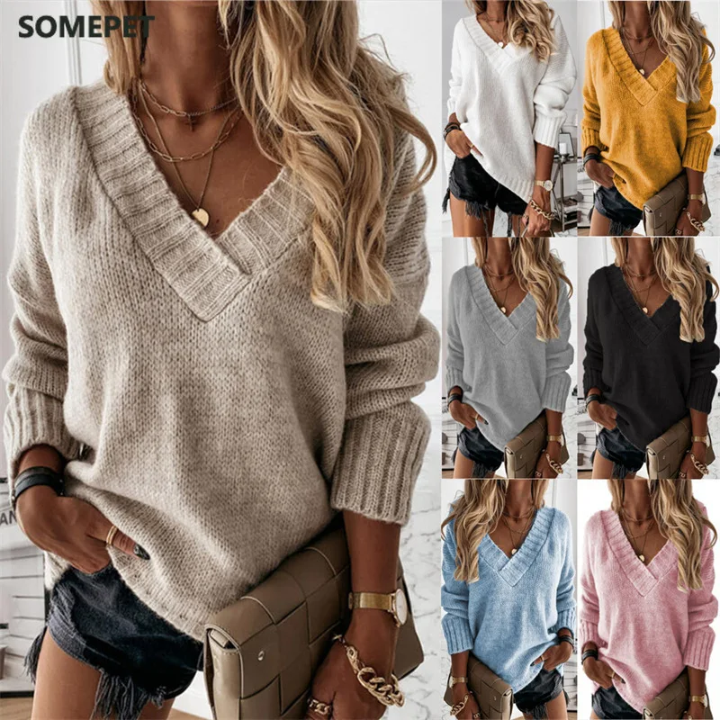 Women V Neck Sweater Autumn Winter Casual Oversize Solid Long Sleeve Knitted Top Pullover Lady Elegant Loose Thick Warm Sweaters
Women V Neck Sweater Autumn Winter Casual Oversize Solid Long Sleeve Knitted Top Pullover Lady Elegant Loose Thick Warm Sweaters