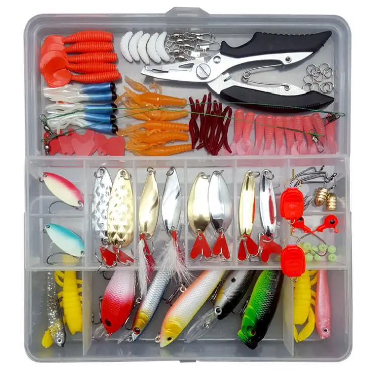 106pcs/set Multiple Lure Fish Baits Fishing Gear Accessory Kit 10 x Metal Sequins 5 x Hard Baits 44 x Soft Baits 1 x Fishing Box
106pcs/set Multiple Lure Fish Baits Fishing Gear Accessory Kit 10 x Metal Sequins 5 x Hard Baits 44 x Soft Baits 1 x Fishing Box