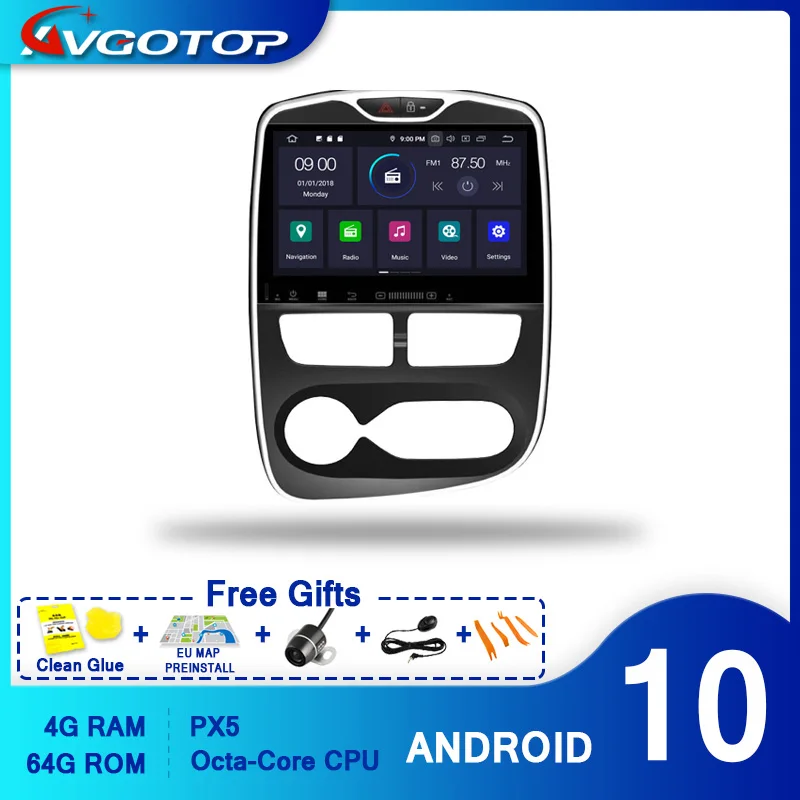 AVGOTOP Android 10 4 Гб + 64 ГБ Автомобильный DVD плеер для RENAULT CLIO 2015 IPS HD экран