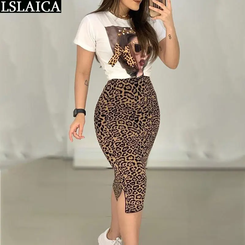 Two Peice Set For Women Casual O-Neck T Shirt& Skirt Set Fashion Leopard Print Office Women Set Elegance Skinny Ropa Femenina
Two Peice Set For Women Casual O-Neck T Shirt& Skirt Set Fashion Leopard Print Office Women Set Elegance Skinny Ropa Femenina
