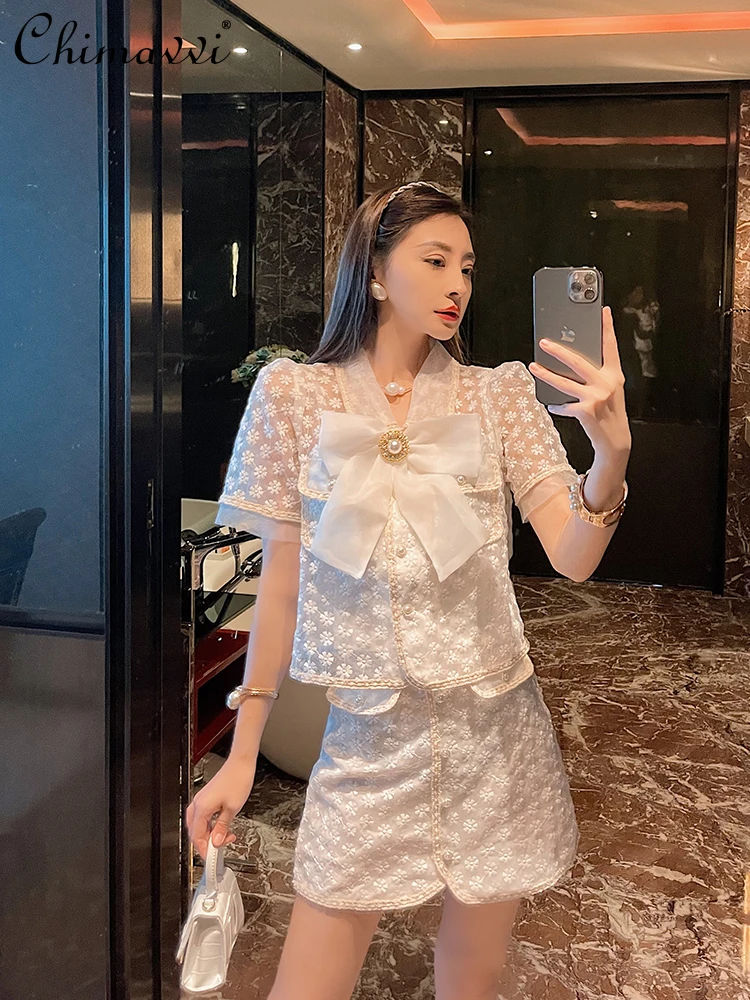 2021 Summer Socialite Temperament Dress Sets Women Lace Bow Short Sleeve Top+High Waist Slimming Skirt Fashion Two-Piece Suit
2021 Summer Socialite Temperament Dress Sets Women Lace Bow Short Sleeve Top+High Waist Slimming Skirt Fashion Two-Piece Suit