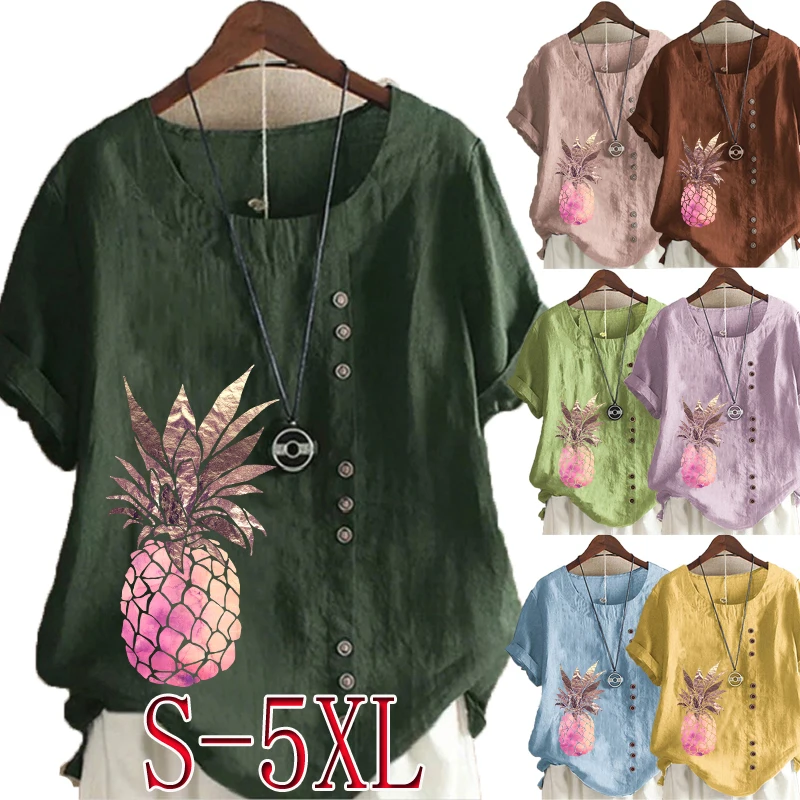 New Fashion Women Summer Pineapple Printed Loose Round Neck Short Sleeve Casual Graphic Shirts & Tops Blouse Plus Si
New Fashion Women Summer Pineapple Printed Loose Round Neck Short Sleeve Casual Graphic Shirts & Tops Blouse Plus Si