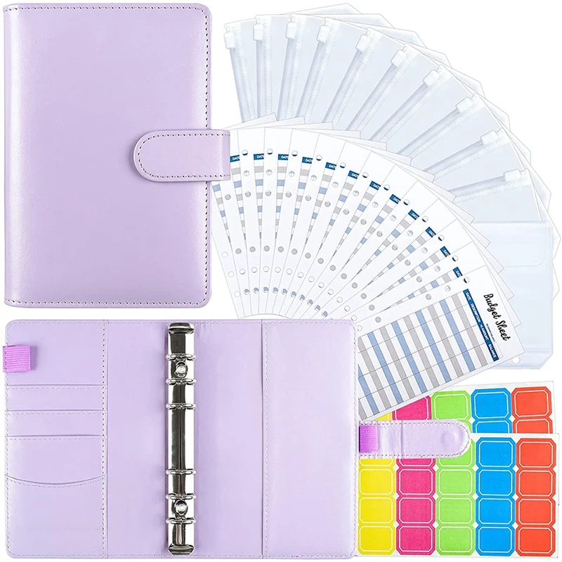 A6 PU Leather Binder Cover with Binder Pockets, Expense Budget Sheets and Labels for Budget Organizer Envelopes
A6 PU Leather Binder Cover with Binder Pockets, Expense Budget Sheets and Labels for Budget Organizer Envelopes