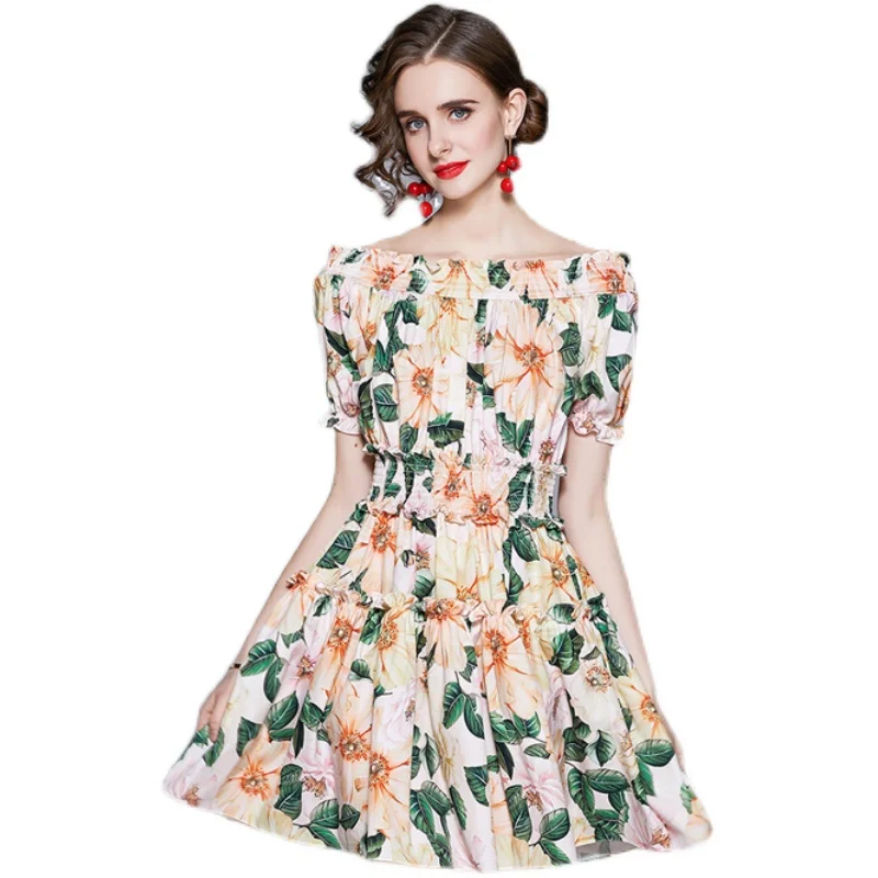 Spot 5620 - summer new line neck off shoulder elastic waist temperament slim Short Sleeve Dress
Spot 5620 - summer new line neck off shoulder elastic waist temperament slim Short Sleeve Dress
