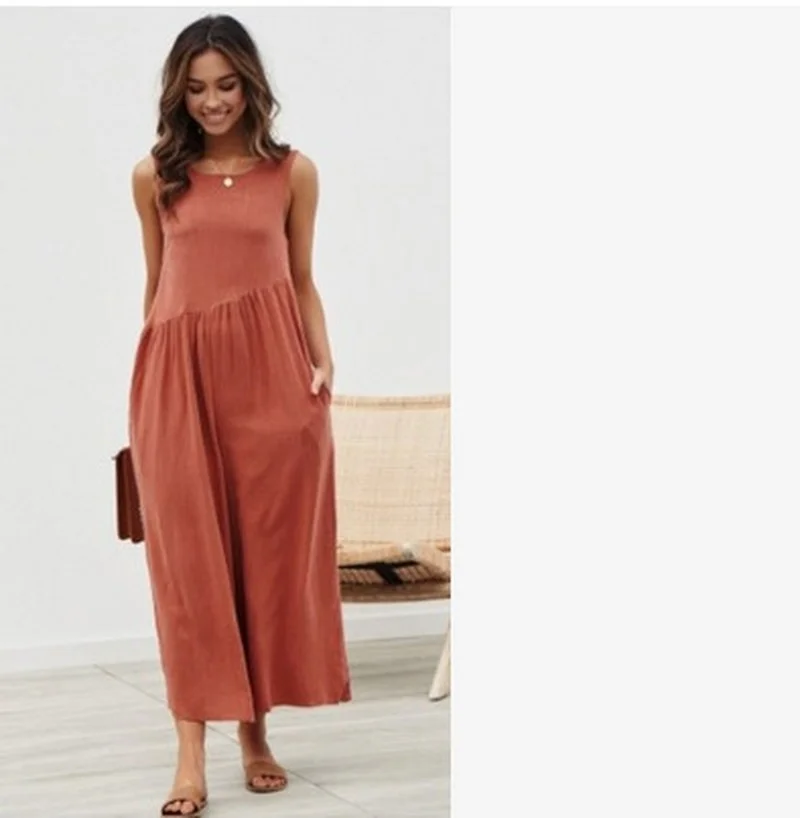 Female Casual Jumpsuit with Pockets Women Summer New Fashion Cotton and Linen Loose Sleeveless Backless Solid Wide Leg Jumpsuits
Female Casual Jumpsuit with Pockets Women Summer New Fashion Cotton and Linen Loose Sleeveless Backless Solid Wide Leg Jumpsuits