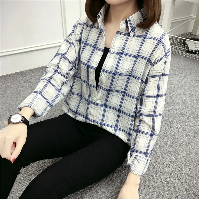 Women Spring Plaid Wild Thin Shirts Long Sleeve Botton Dot Plus Szie Cotton All-match Loose Concise Personality Shirts
Women Spring Plaid Wild Thin Shirts Long Sleeve Botton Dot Plus Szie Cotton All-match Loose Concise Personality Shirts