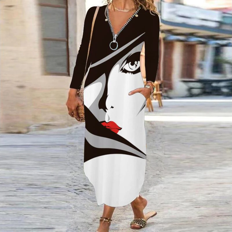 Maxi Long Sleeve V-neck Print Autumn Women's Dress 2021 A-line Even Gown Elegant Loose Ladies Casual Bohemia Dresses Robe Femme
Maxi Long Sleeve V-neck Print Autumn Women's Dress 2021 A-line Even Gown Elegant Loose Ladies Casual Bohemia Dresses Robe Femme