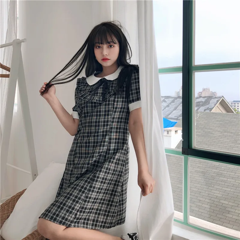 Girl Dresses Sweet Kawaii Plaid Black Woman Dress 2020 Summer Sailor Collar Short Sleeve Lace Vintage Harajuku
Girl Dresses Sweet Kawaii Plaid Black Woman Dress 2020 Summer Sailor Collar Short Sleeve Lace Vintage Harajuku