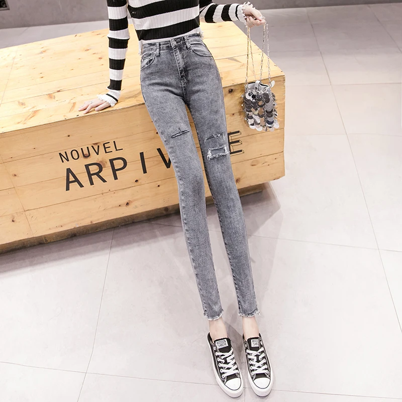 2020 Will fall black tall waist hole in female nine points tight jeans elastic thin woman pencil pants and feet
2020 Will fall black tall waist hole in female nine points tight jeans elastic thin woman pencil pants and feet