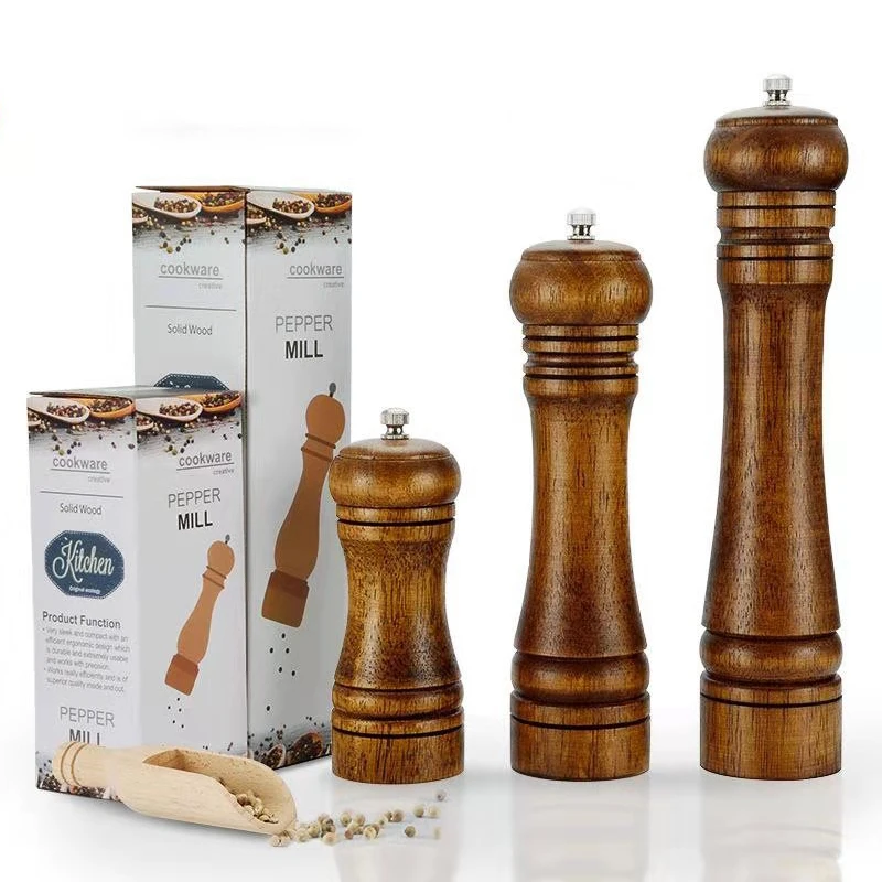 

Salt and Pepper Mills, 5" 8" 10" Solid Wood Spice Mill with Strong Adjustable Ceramic Grinder Pepper Mill