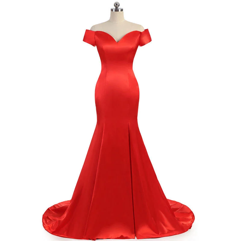 Simple And Elegant One-shoulder Fishtail Satin Evening Dress Tube Top Halter Sexy Temperament 
Simple And Elegant One-shoulder Fishtail Satin Evening Dress Tube Top Halter Sexy Temperament