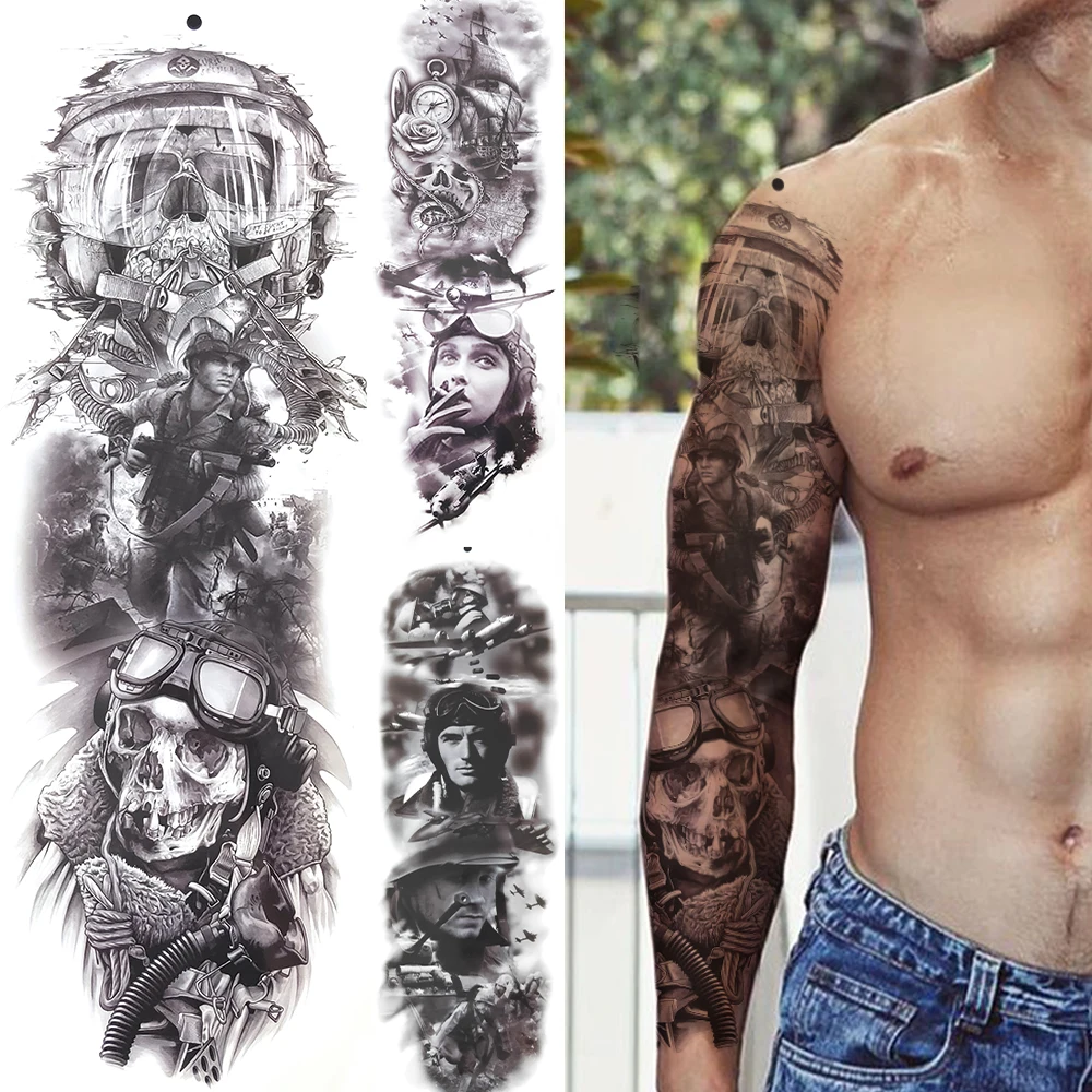 Military Temporary Tattoos Sleeve For Men Women Skeleton King Warrior Full Arm Tattoos Sticker War Black Fake Tatoos Long Sleeve
Military Temporary Tattoos Sleeve For Men Women Skeleton King Warrior Full Arm Tattoos Sticker War Black Fake Tatoos Long Sleeve