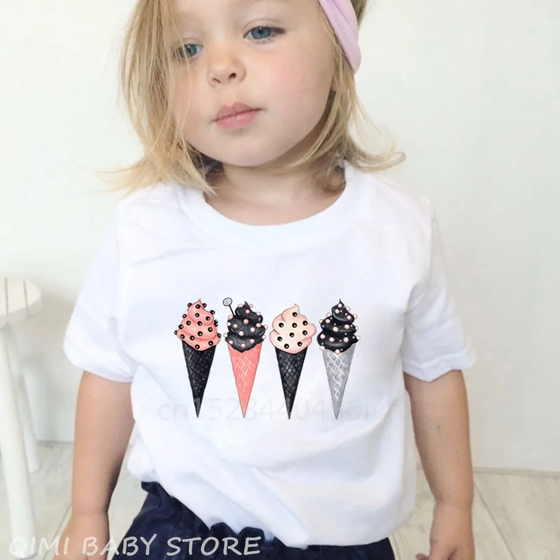 Новинка 2020 Детская футболка Милая с принтом мороженого для маленьких девочек