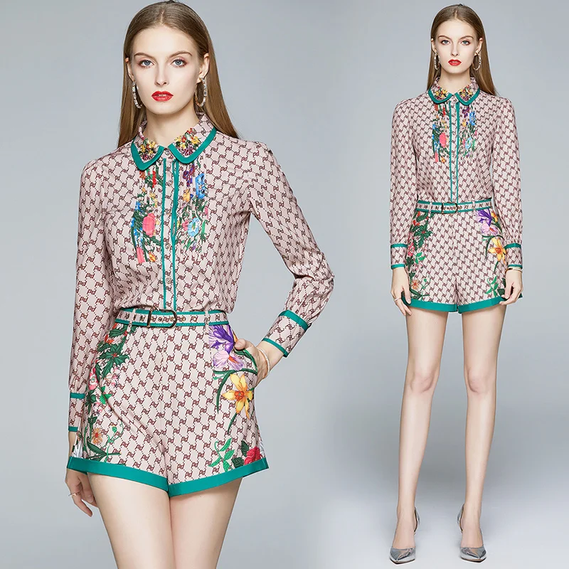 Runway Designer Ladies Letter Printed Khaki Two Pieces Set strap long Sleeve Blouse Shirts + Pocket Shorts Set
Runway Designer Ladies Letter Printed Khaki Two Pieces Set strap long Sleeve Blouse Shirts + Pocket Shorts Set