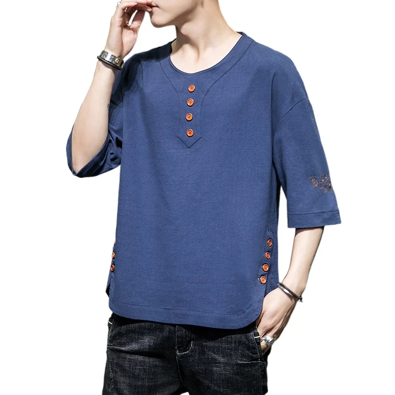 Button Decoration Short Sleeved Tshirt Men Summer Retro T-Shir Embroidered Large Size Loose 5XL Male Top White Black Blue Gray
Button Decoration Short Sleeved Tshirt Men Summer Retro T-Shir Embroidered Large Size Loose 5XL Male Top White Black Blue Gray