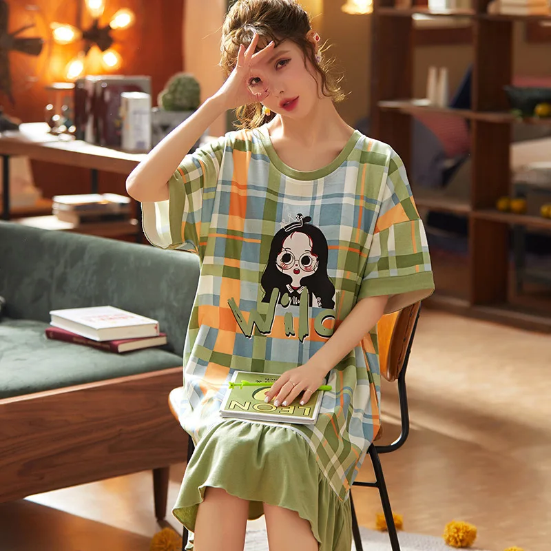 Women summer nightgown print lovely sleepwear female soft cotton casual home wear ladies loose pajamas mujer dress
Women summer nightgown print lovely sleepwear female soft cotton casual home wear ladies loose pajamas mujer dress