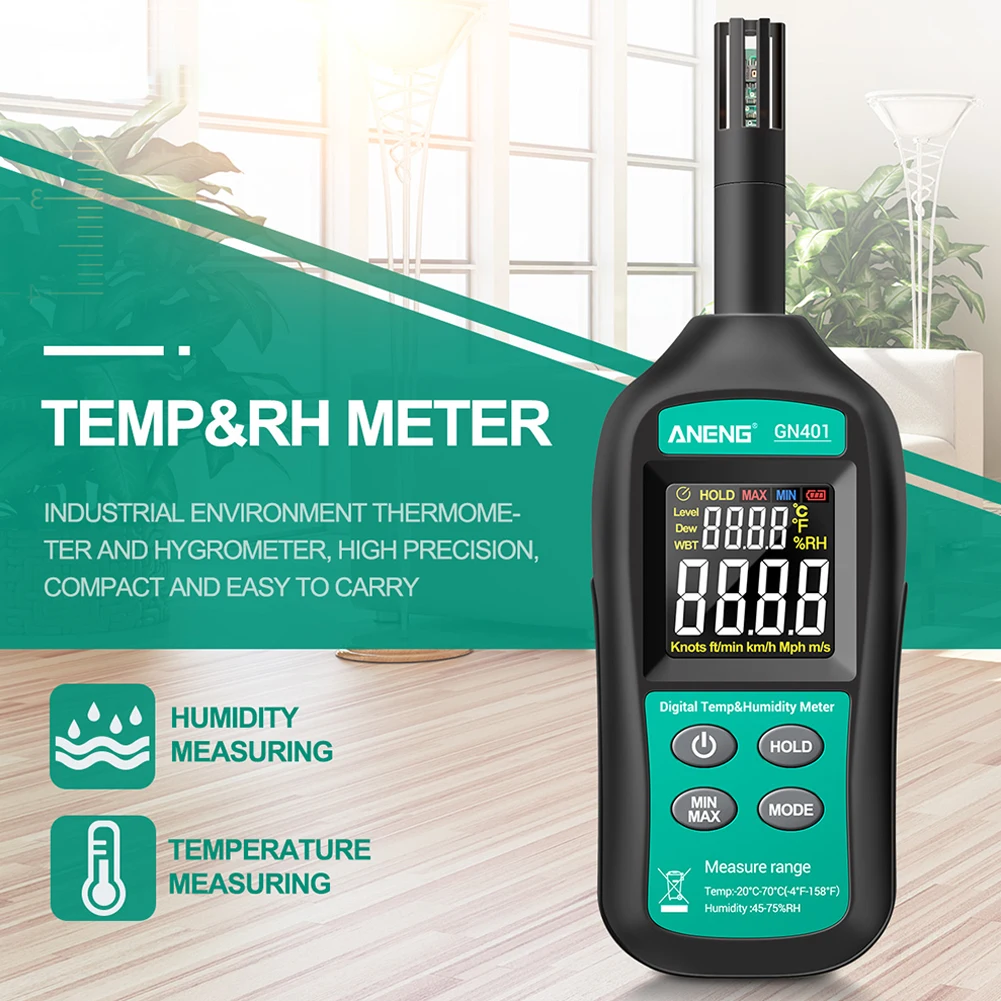 Digital Display Temperature Humidity Meter Portable LCD Backlight Wet Bulb Home Multifunctional With Dew Point Battery Powered
Digital Display Temperature Humidity Meter Portable LCD Backlight Wet Bulb Home Multifunctional With Dew Point Battery Powered