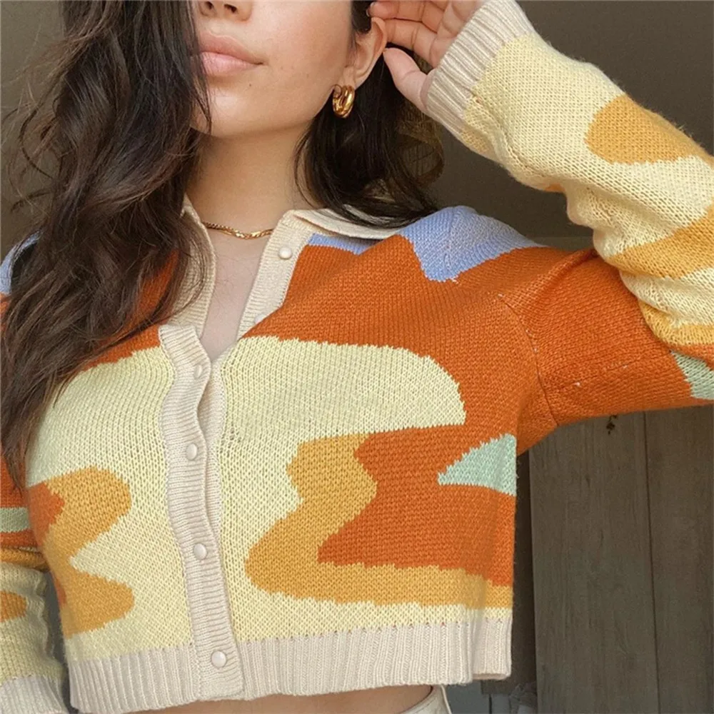Women Sun Print Short Knitted Sweater Single Breasted Loose Vintage Cardigans French Style Elegant Fashion Autumn
Women Sun Print Short Knitted Sweater Single Breasted Loose Vintage Cardigans French Style Elegant Fashion Autumn