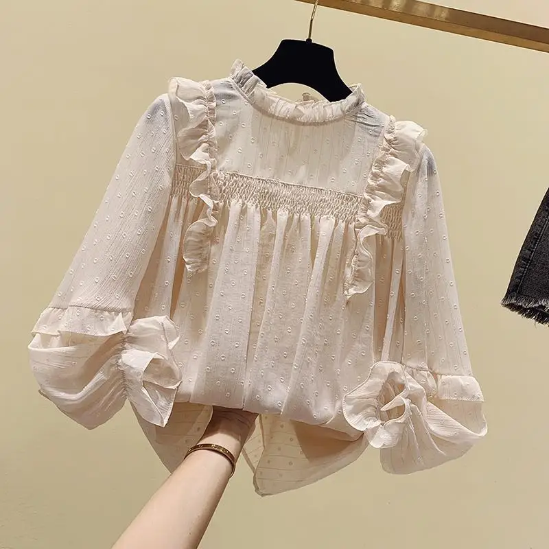 Ruffles Chiffon Women Blouse Summer New 2021 Solid Flare-Sleeved Elegant Office Lady Pulls Outwear Tops
Ruffles Chiffon Women Blouse Summer New 2021 Solid Flare-Sleeved Elegant Office Lady Pulls Outwear Tops
