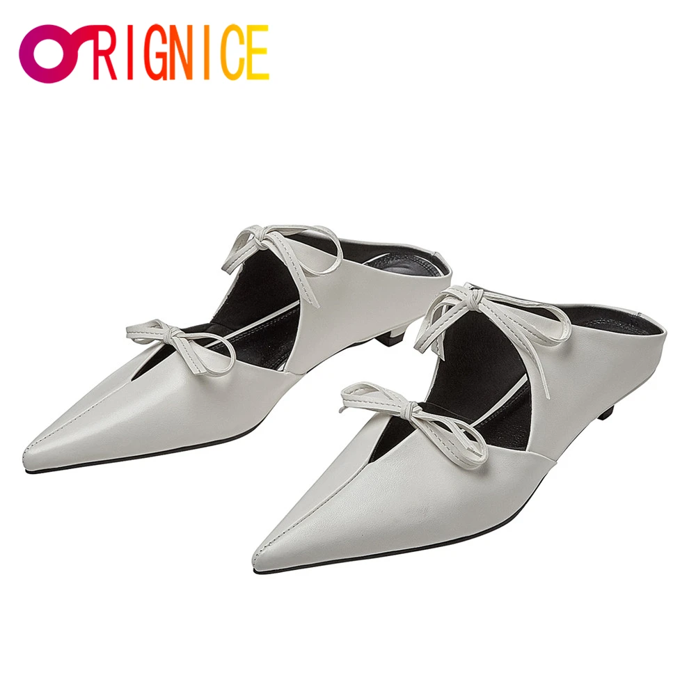 Orignice Fashion Female Small Heel Heels Mules Elegant Pointed Toe Genuine Leather Sandals Bowknot Party Shoes Big Size 34-43
Orignice Fashion Female Small Heel Heels Mules Elegant Pointed Toe Genuine Leather Sandals Bowknot Party Shoes Big Size 34-43